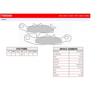 Тормозные колодки FERODO FDB2080SG